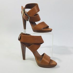 Balenciaga Camel Leather Wrap Sandal Heels